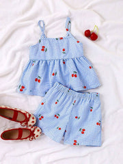 🌸Trendy Cherry Print Baby Girl Top & Shorts Combo