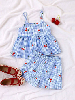 🌸Trendy Blue Cherry Baby Girl Top & Shorts Combo