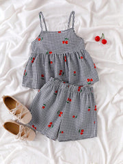🌸Trendy Cherry Print Baby Girl Top & Shorts Combo