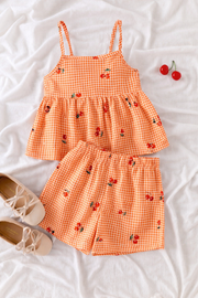 Orange Cherry Trendy Baby Girl Top & Shorts Combo