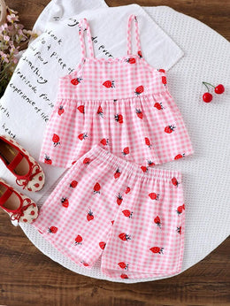 Pink Strawberry Trendy Baby Girl Top & Shorts Combo