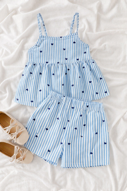 Ty Blue Heart Trendy Baby Girl Top & Shorts Combo