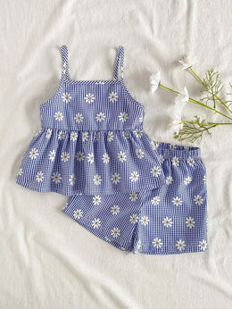 Blue Flower Trendy Baby Girl Top & Shorts Combo