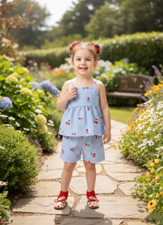 🌸Trendy Blue Cherry Baby Girl Top & Shorts Combo