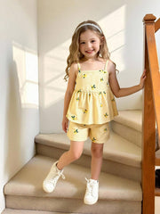 🌸Trendy Yellow Cherry Baby Girl Top & Shorts Combo