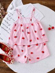 Pink Strawberry Trendy Baby Girl Top & Shorts Combo