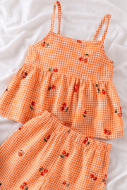 Orange Cherry Trendy Baby Girl Top & Shorts Combo
