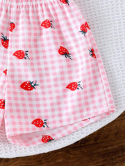 Pink Strawberry Trendy Baby Girl Top & Shorts Combo