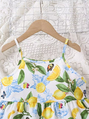 🌸Lemon Butterfly girls sleeveless lemon print dress light tropical floral