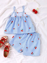 🌸Trendy Cherry Print Baby Girl Top & Shorts Combo