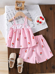 🌸Trendy Cherry Print Baby Girl Top & Shorts Combo